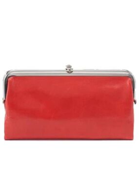 HOBO Red Frame-Top Leather Clutch with Silver Hardware
